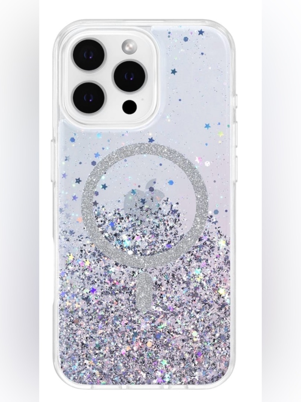 Clear Glitter MagSafe-Compatible Phone Case in Silver - iPhone 16 Pro Max